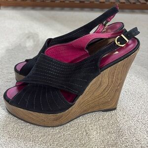 👻 Sergio Zelcer black suede sling back wedge platforms
